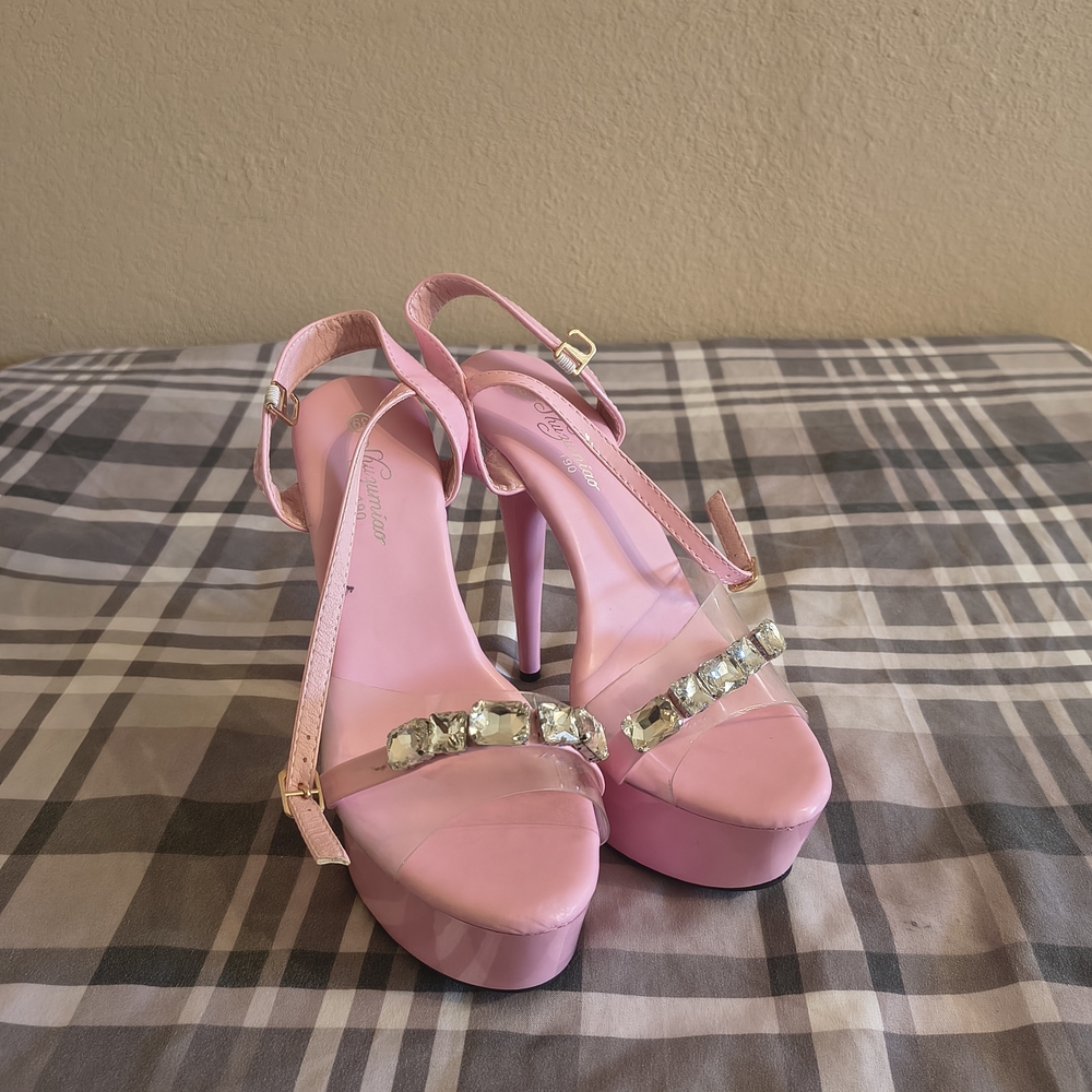 Elegant Pink Heels with Gem Accents